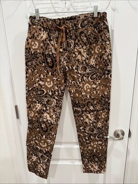 Women's Brown Paisley Drawstring Joggers